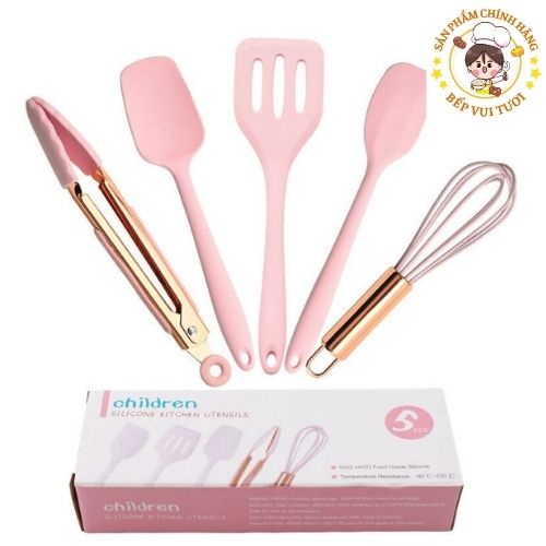 Bộ dụng cụ làm bánh 5 món bằng silicone chịu nhiệt cao - Hồng Pastel cực xinh