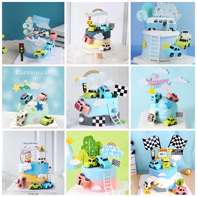 Set 4 xe hơi mini cooper trang trí bánh