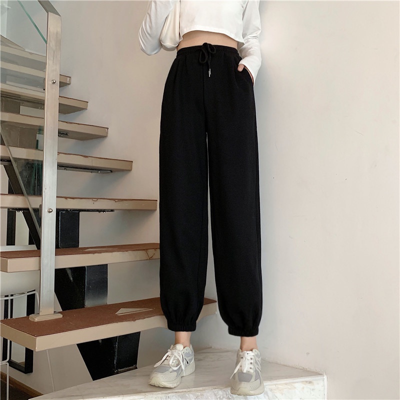 bộ quần áo nỉ thu đông,  set trang phục áo sweater crosss + quần bom chun gấu có nút điều chỉnh form thụng giá rẻ unisex