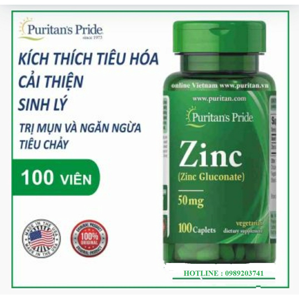 Viên uống bổ sung kẽm zinc 25mg- 50mg Puritan's Pride 100v