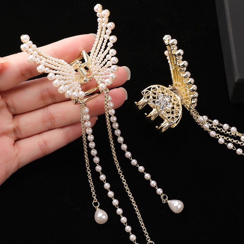 Kẹp Tóc Hình Bướm Đính Ngọc Trai Giả Phong Cách Hàn Quốc Thanh Lịch Dành Cho Nữ