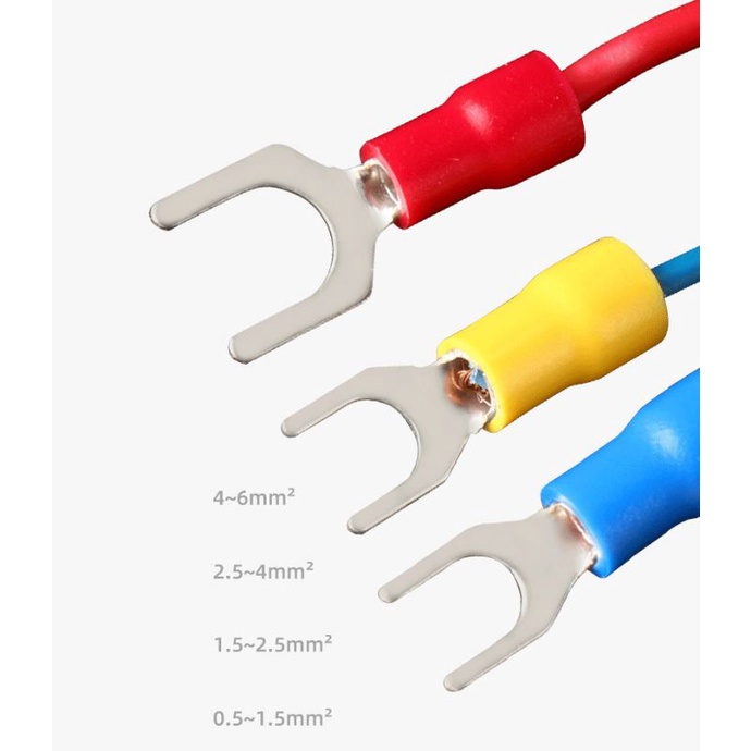 100 chiếc Đầu cốt chữ Y/ đầu cốt chẻ bọc nhựa SV1.25-3.2/4S/5S  và SV2-.3.2/4S/5S