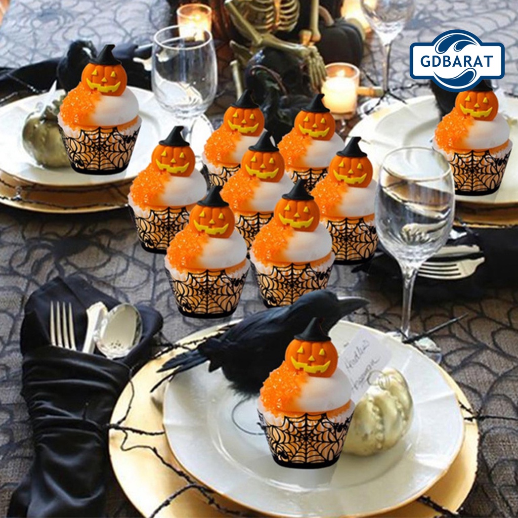 Set 12 Giấy Gói Bánh Cupcake Màu Đen Dùng Để Trang Trí Halloween
