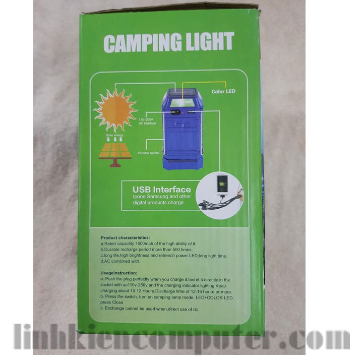 Đèn Bão Vuông Loại Lớn Camping Light GSH-9009A, đèn pin sạc đa năng, đa công dụng