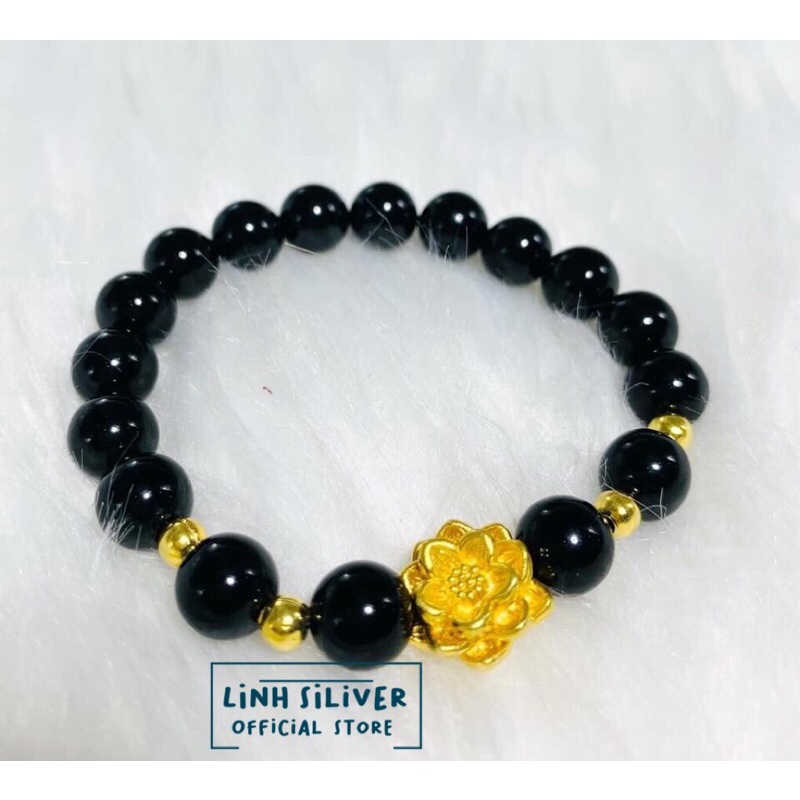 VÒNG TAY ĐÁ MÃ NÃO MIX CHARM SEN BI BẠC MẠ VÀNG