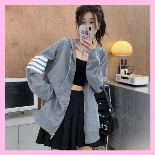 Áo Khoác Nỉ Nữ 3 Sọc Cánh Tay - Hoodie dáng rộng thể thao in 3 vạch Thom Brown Siêu Hot - HANHAN SHOP