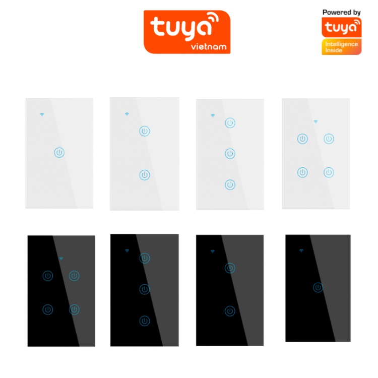 Công Tắc Thông Minh Wifi TUYA Hình Chữ Nhật Cảm Ứng 1-2-3-4 Nút Điều Khiển Qua App + Giọng Nói BH 1 Năm
