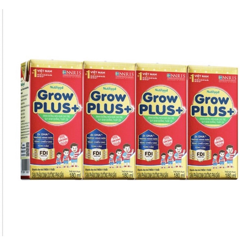 Thùng sữa Grow Plus+ Nutifood Xanh/Đỏ/ Đỏ Ít đường 48 hộp 180ml