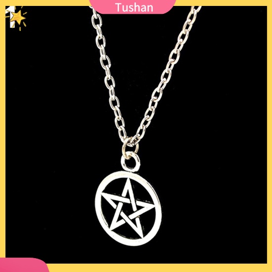 TUSH_Women Men Round Hollow Star Pentagram Pendant Necklace Xmas Gift Cool Jewelry
