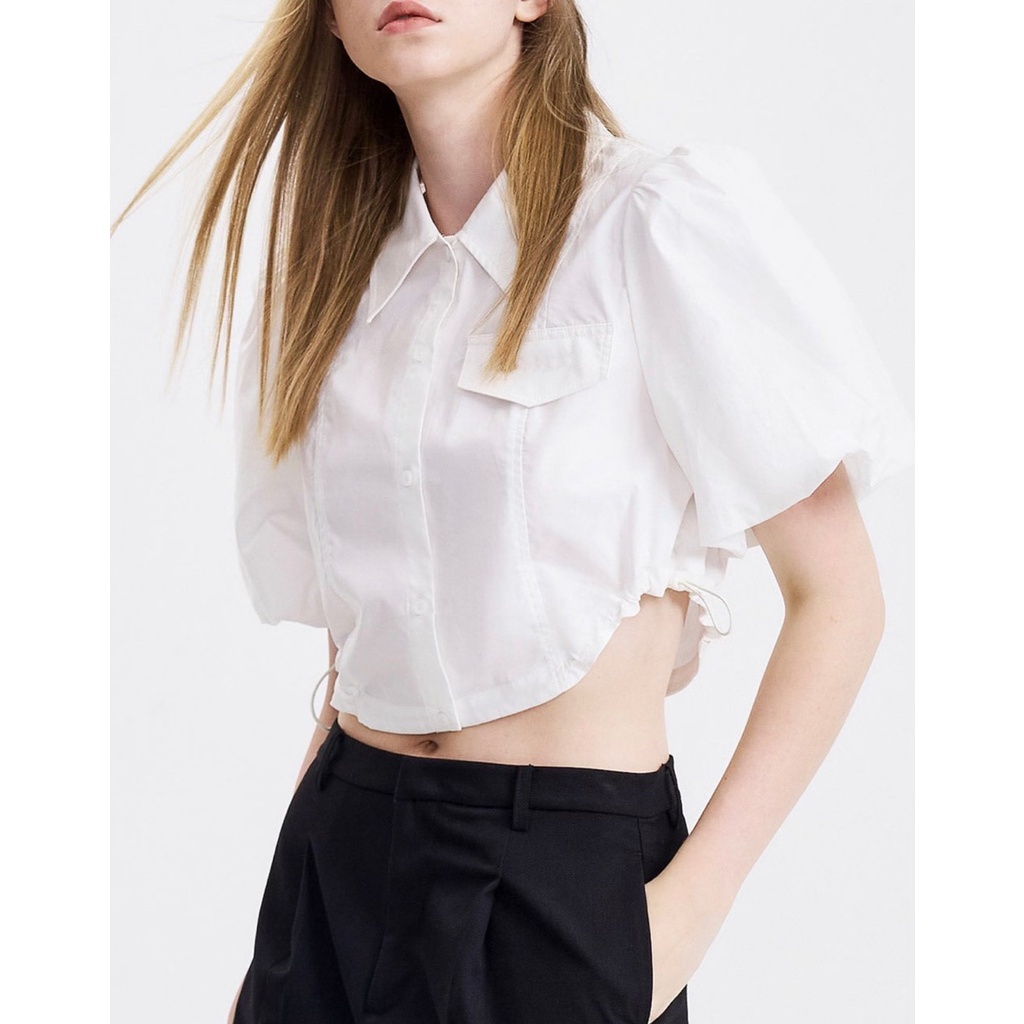 Áo croptop sơ mi nữ rút eo