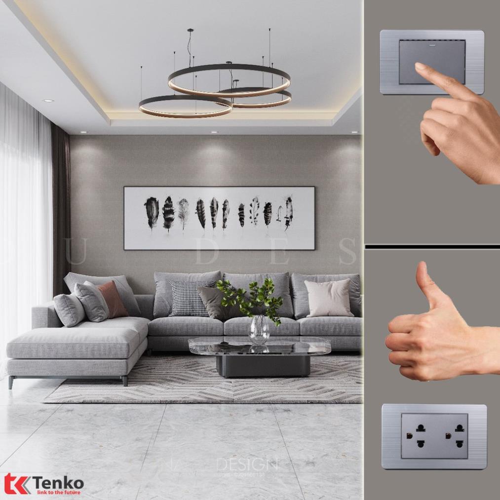 Ổ Cắm Điện 2 Chấu  - 3Slot Chấu Âm Tường Mặt Hợp Kim Bo Viền Màu Xám Thương Hiệu Nhật Bản Tenko TK-C7-020