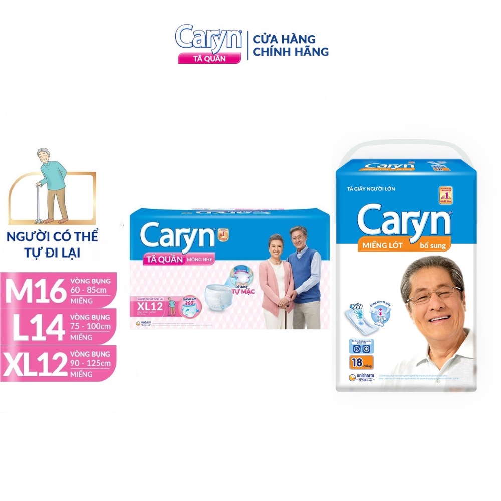 Bỉm quần Caryn mỏng nhẹ kết hợp miếng lót bổ sung dùng cùng bỉm thấm hút tốt combo tiết kiệm chi phí