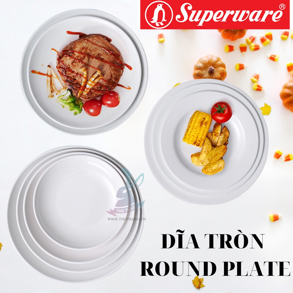 ĐĨA TRÒN SÂU, CẠN MÀU TRẮNG NHỰA MELAMINE CAO CẤP SUPERWARE THÁI LAN