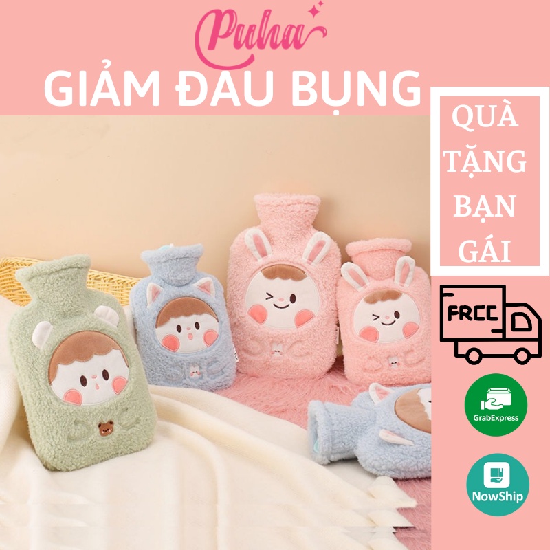 Túi chườm nóng đau bụng kinh PUHA 1000ml,  túi chườm ấm nóng sưởi ấm bụng kinh giảm đau hiệu quả cho nữ, Thỏ VIP