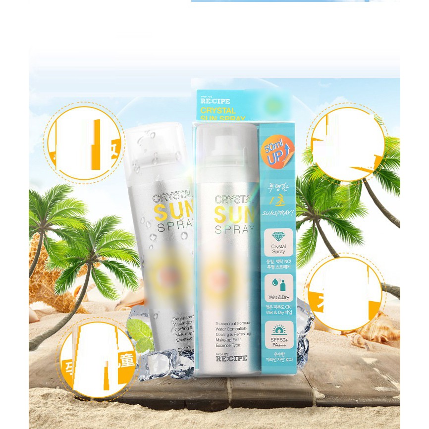 Xịt chống nắng Hàn Quốc RECIPE CRYSTAL SUN SPRAY SPF 50 + PA+++ loại 150ml