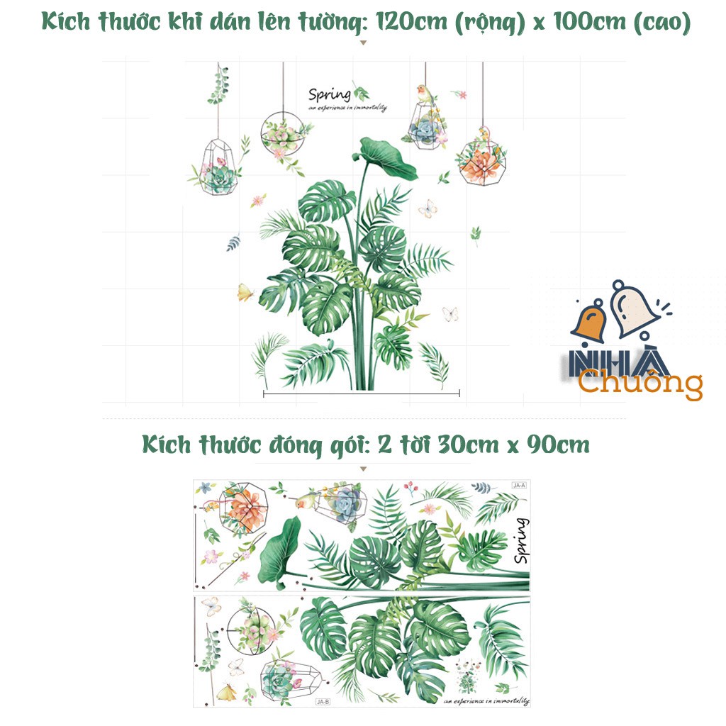 Decal tranh dán tường trang trí tường cây xanh hoa lá, trang trí phòng ngủ, quán cà phê, cửa hàng C42