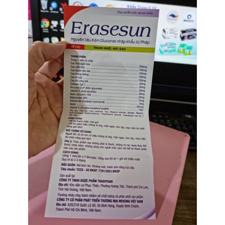 Viên uống bổ sung kẽm Erasesun  ngăn ngừa dị ứng da, mẫn ngứa, rôm sẩy, mụn mẫn.