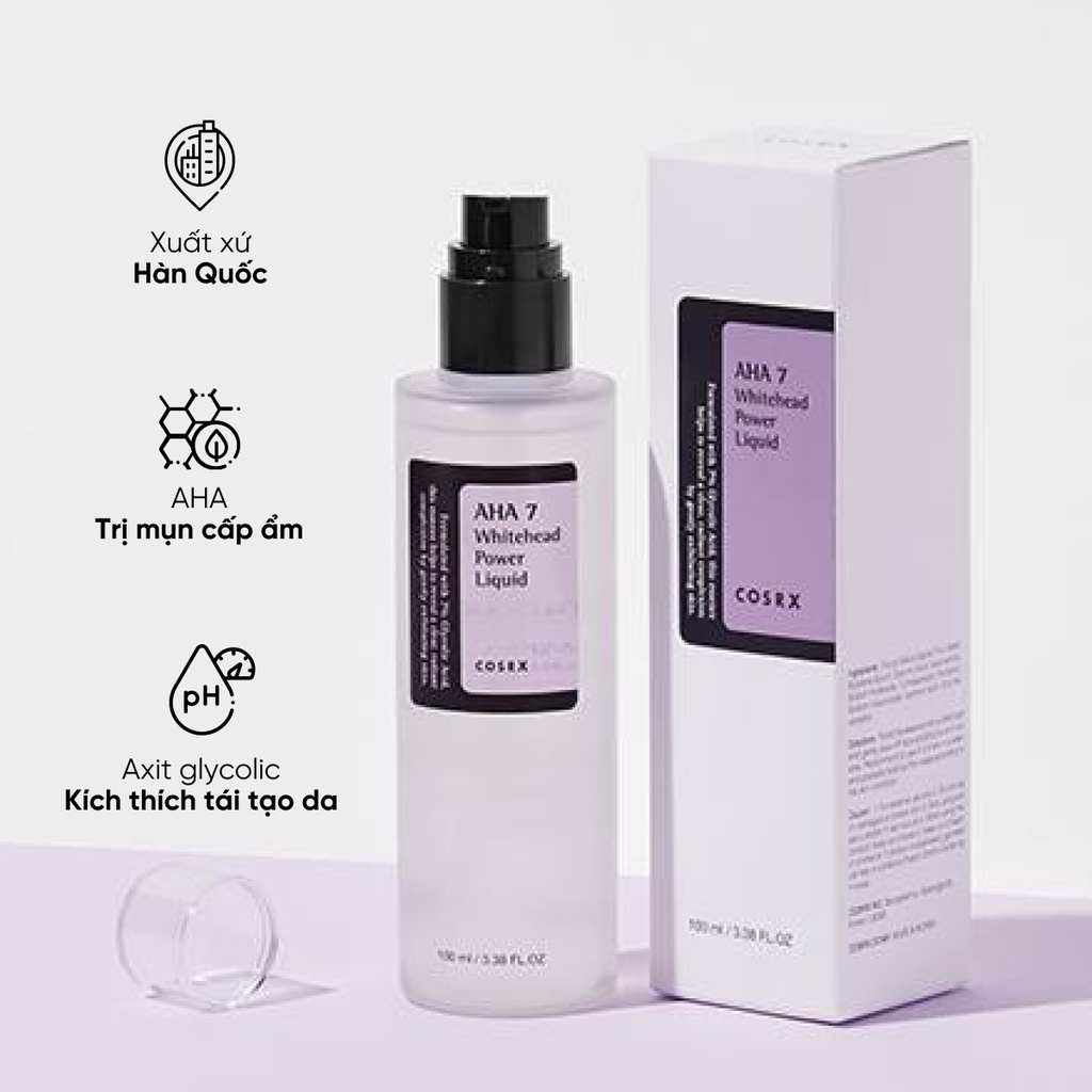 Tẩy tế bào chết COSRX 30Shine phân phối chính hãng 7% AHA Whitehead Power Liquid Exfoliator 100ml sạch mụn đầu trắng