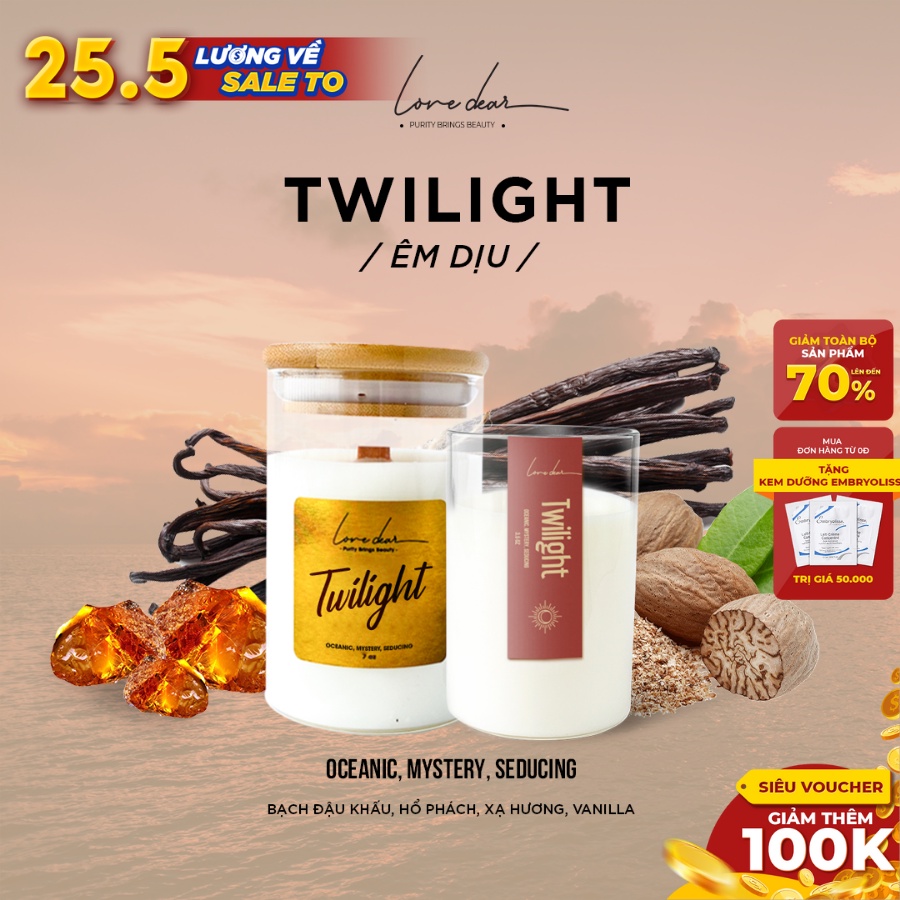 Nến Thơm Phòng Cao Cấp LoveDear Twilight Từ Tinh Dầu Thiên Nhiên và Sáp Cọ - Trang Trí Decor 100g & 200g