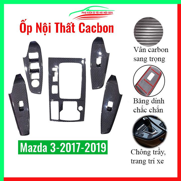 Ốp nội thất cho xe ô tô Mazda 3 2017 2018 2019 vân cacbon bảo vệ chống trầy xước và làm đẹp xe