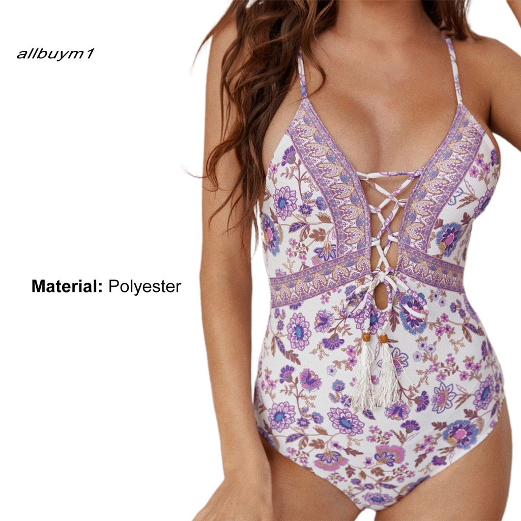 all  Bodysuit Women Bikini Off Shoulder Push Up Swimwear Tassels for Beach