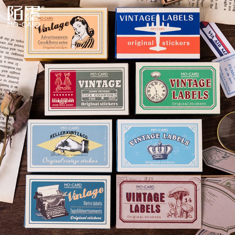 60 Sticker vintage trang trí sổ sáng tạo phong cách retro DIY