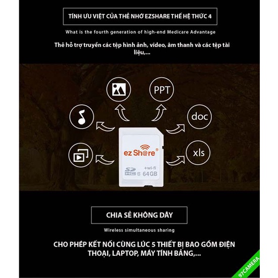 Thẻ nhớ wifi EZSHARE thế hệ thứ 4, truyền nhận không dây qua wifi ez share