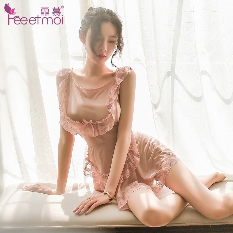 Váy Ngủ Cao Cấp Viền Ren Hồng Pastel Gợi Cảm | Cosplay Sexy | Váy Ngủ Sexy
