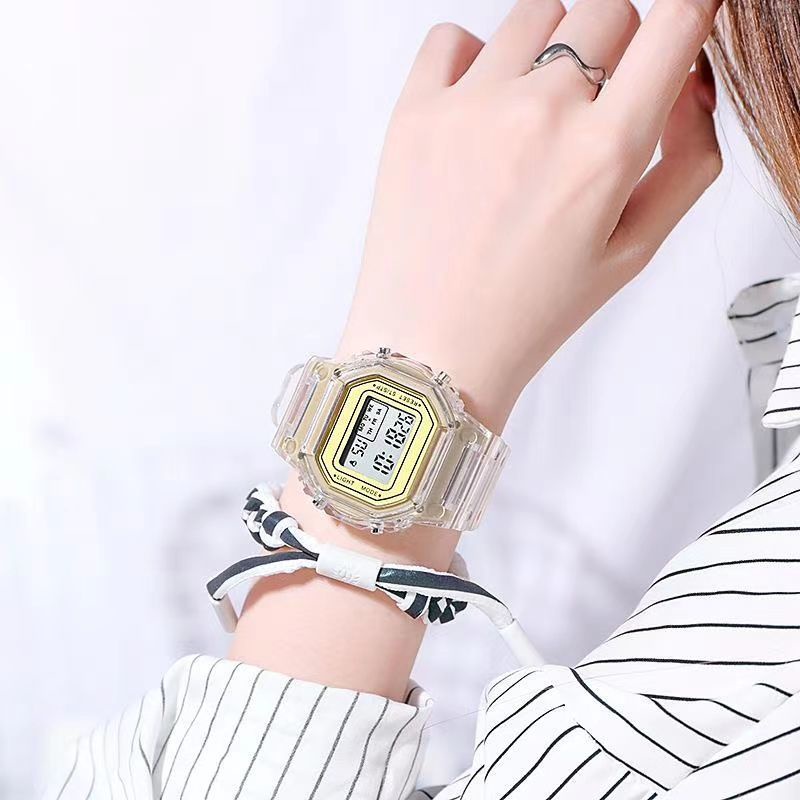 Đồng hồ điện tử thể thao mặt trong suốt cho nam và nữ