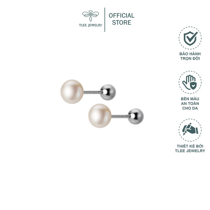 Khuyên tai bạc nữ TLEE ngọc trai nhân tạo chốt bi vặn xinh xắn TleeJewelry B0205