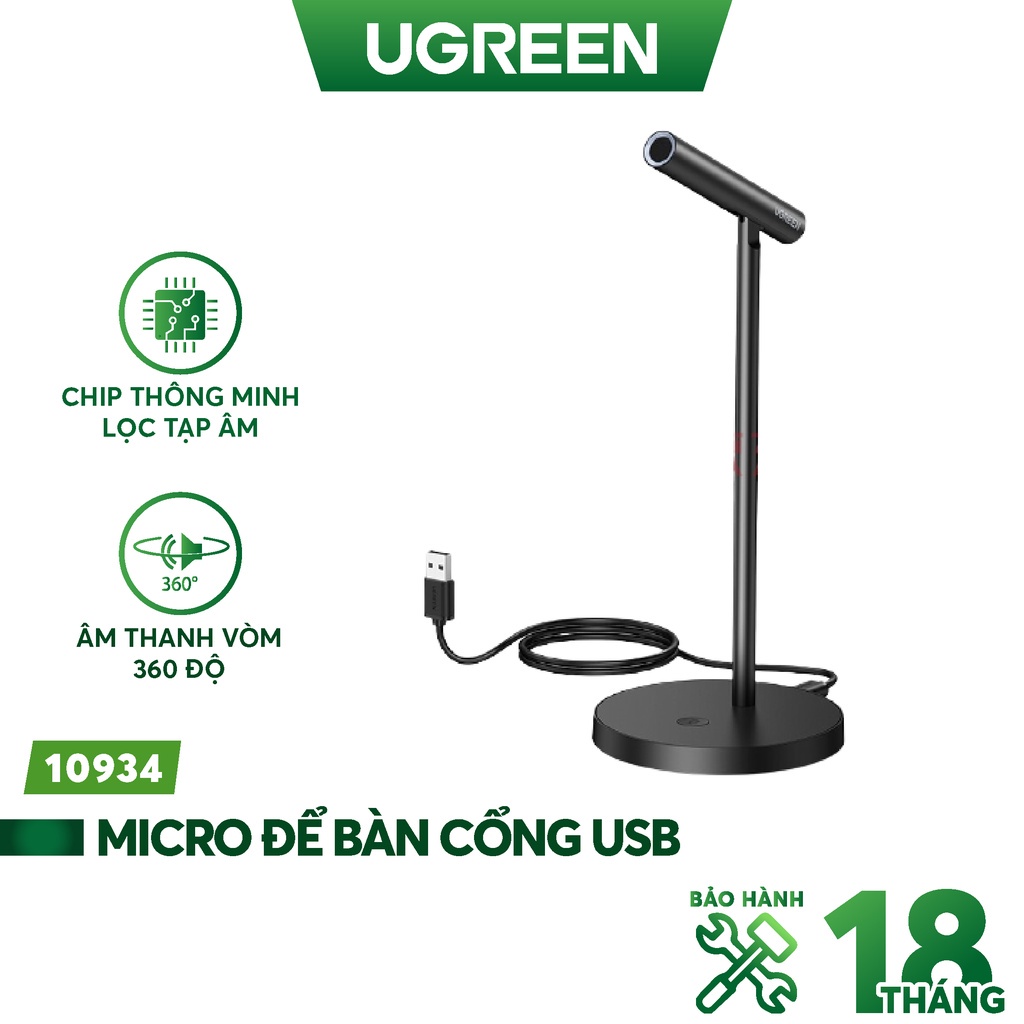 Micro Để Bàn Cao Cấp UGREEN 10934 Độ Nhạy Cao Cổng Kết Nối USB Cho PC, Laptop, Máy Tính