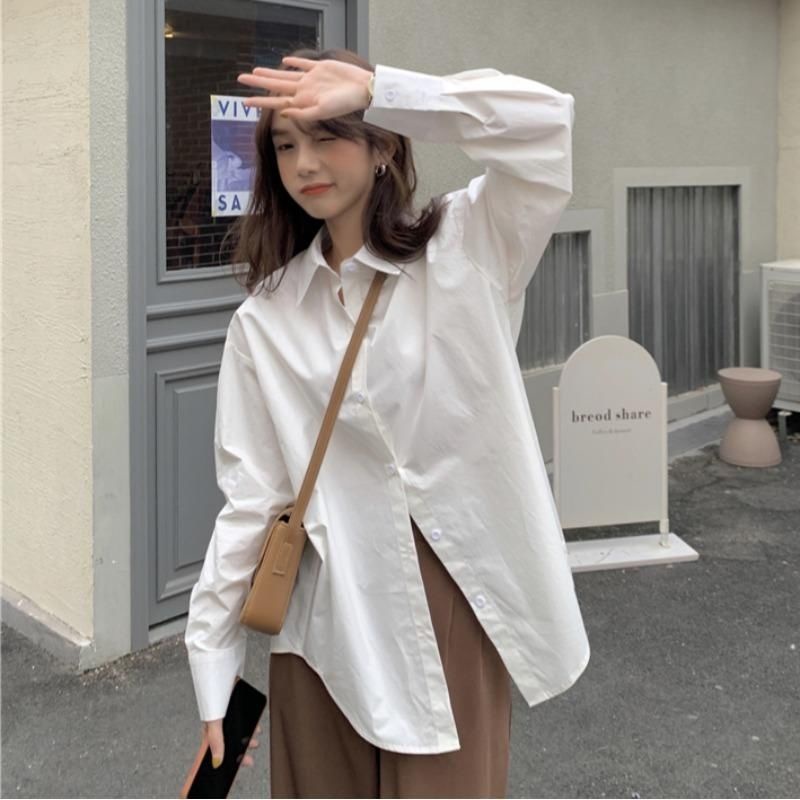 Áo Sơ Mi Tay Dài Dáng Rộng Kiểu Vintage Hàn Quốc Cá Tính Cho Nữ
