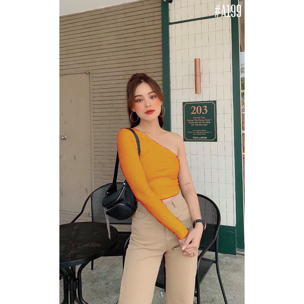 Áo croptop lệch trơn 1 tay dạng ngắn cực sexy tôn dáng