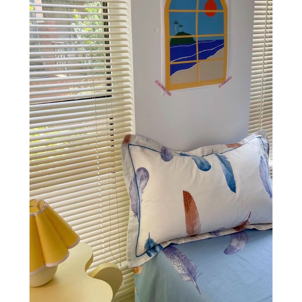 [Tặng vỏ gối ôm] Bộ 4 món chăn ga gối Cotton Living chiếc lông nhập khẩu cao cấp