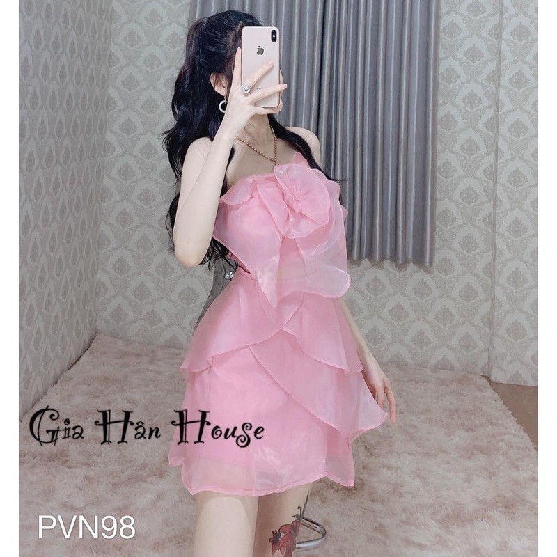 đầm 👗 voan hoa lớn trước ngực kèm ảnh thật 5 màu trắng,đen,da,Hồng phấn,Hồng ruốc, free size 52kg tuỳ chiều cao