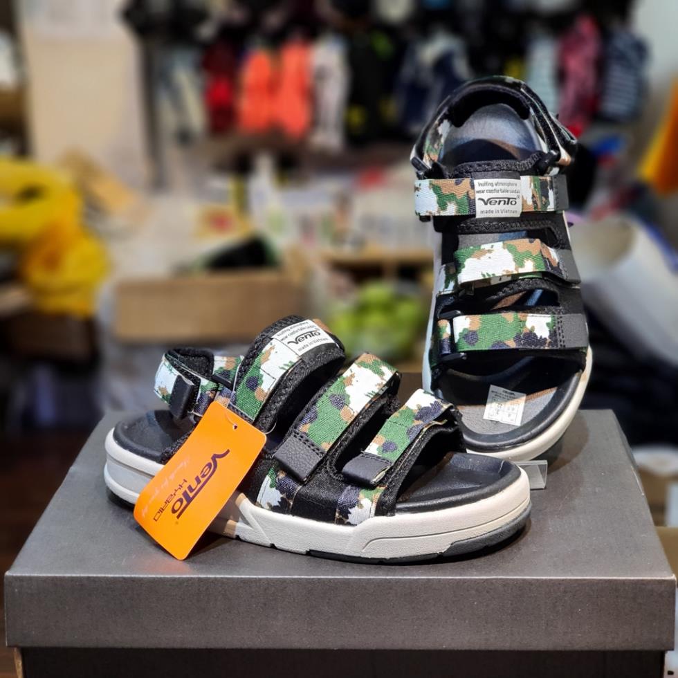 Sandal Vento chính hãng nam nữ SD-1001 màu Xanh lá Camo 3 quai dán, Dép quai hậu tháo rời đi học đi làm DCY