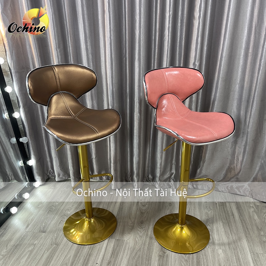 Ghế Quầy Lễ Tân, Ghế Quầy Bar Mẫu DA CÁ Chân Vàng K1 Điều Chỉnh Độ Cao 60/80 Và Xoay 360 Độ Phong Cách Hiện Đại (