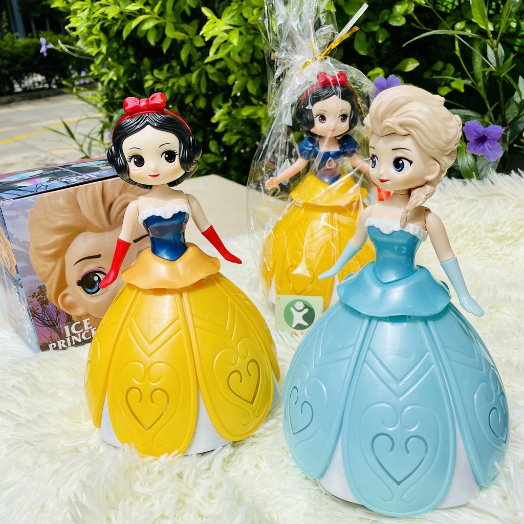 Đồ chơi búp bê ELSA, Bạch Tuyết, Spider Man xoay 360 độ có đèn, có nhạc cho bé