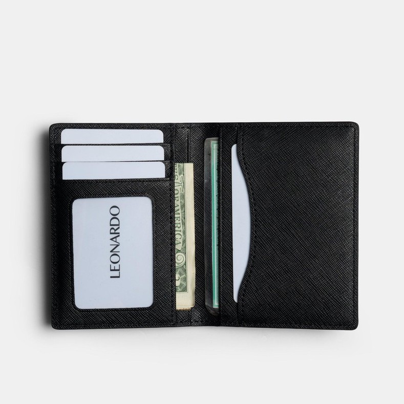 Ví Da Nam Gập Đôi Dáng Đứng Leonardo - Card Mercury Wallet - Chất Liệu Da Taiga Có Độ Bền Cao
