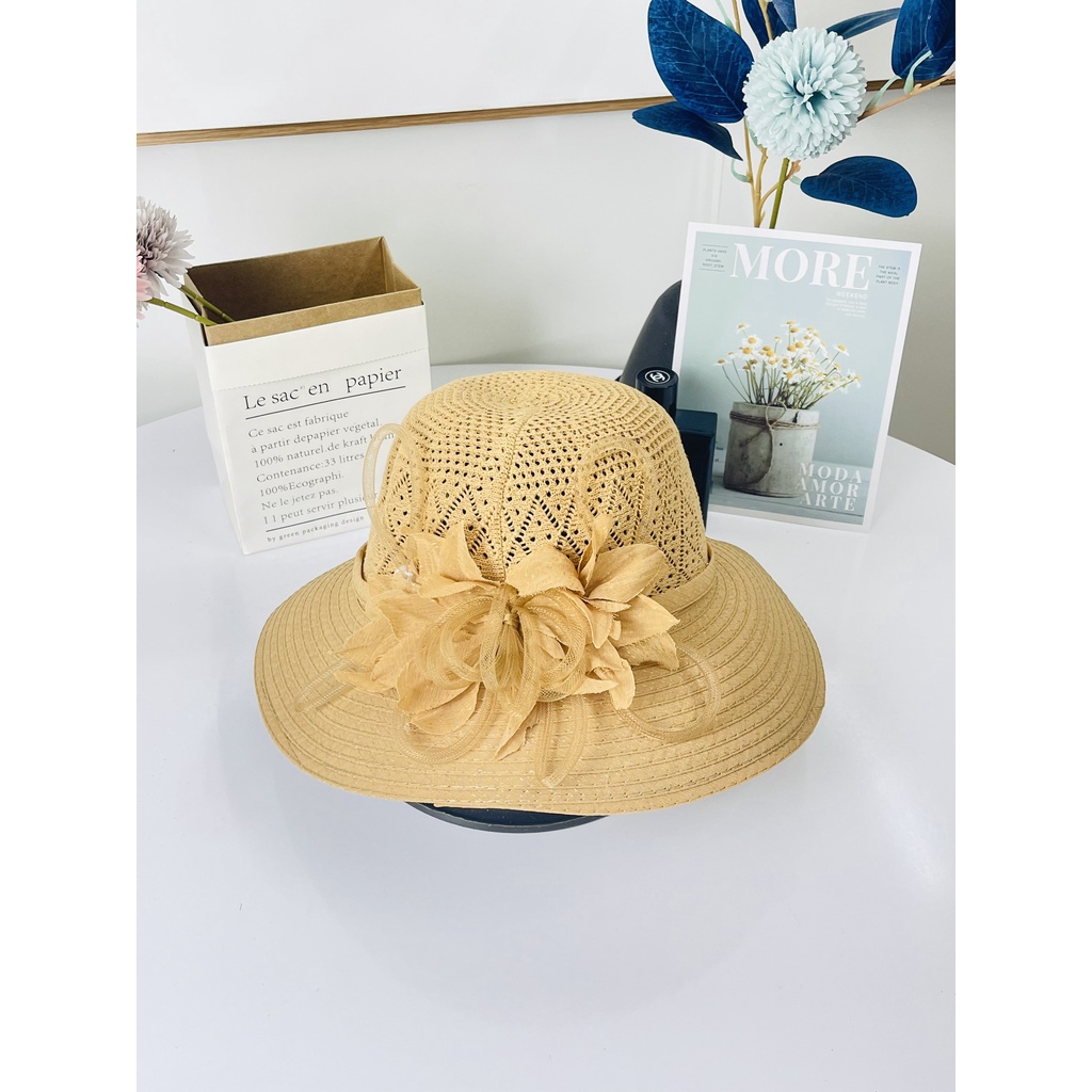 Mũ Nón Rộng Vành Đi Biển Đính Kèm Hoa Thời Trang 2022 - Hàng Quảng Châu Cao Cấp (M22)