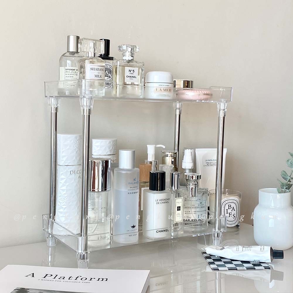 Kệ Đựng Mỹ Phẩm Hai Tầng Cỡ Lớn Trong Suốt Chống Thấm Nước Phong Cách ins Đơn Giản Cho Phòng Tắm/Phòng Ngủ