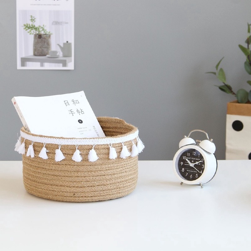 Jute woven finishing basket home finishing cotton rack commodity storage rack