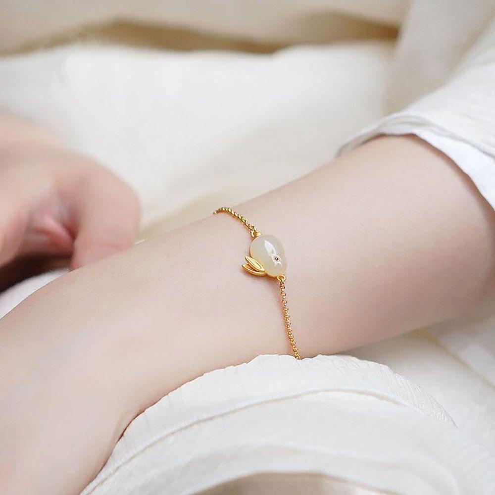 Vòng Tay Ngọc Bích Mặt Hình Thỏ Thời Trang Cho Nữ