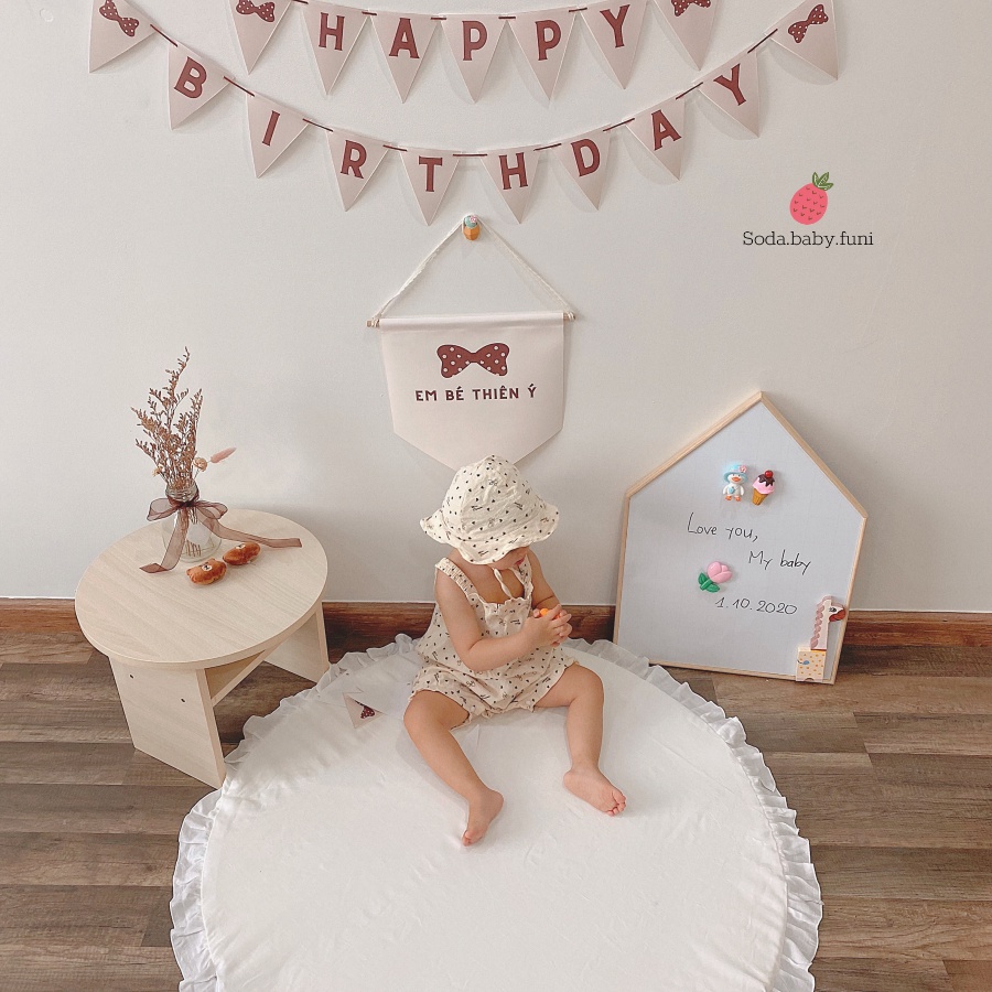 Dây tam giác Happy birthday trang trí sinh nhật theo tên bé phòng tông nâu phong cách hàn quốc dài 140cm