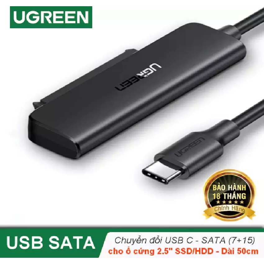 Cáp USB Type C to SATA đọc ổ cứng 2.5inch cao cấp chính hãng Ugreen 70610