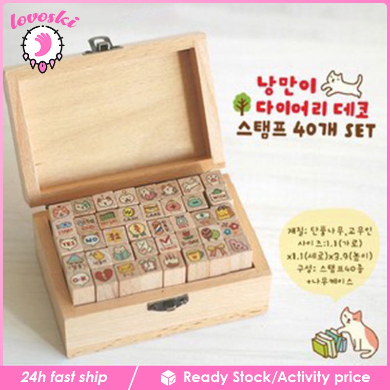 Bộ 40 con dấu gỗ hình mèo hoạt hình