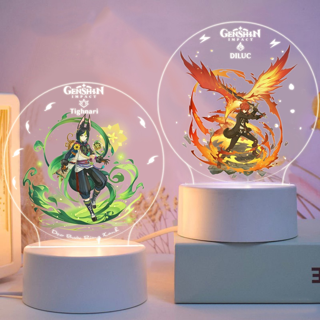 Đèn led trang trí in hình Genshin Impact Họa tiết anime Ganyu, Raiden Shogun,... đèn ngủ để bàn làm việc