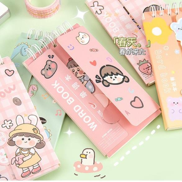 Sổ học từ vựng ngoại ngữ tiếng anh, Sổ ghi nhớ gáy lò xo hình bé gái màu hồng 80 tờ 160 trang
