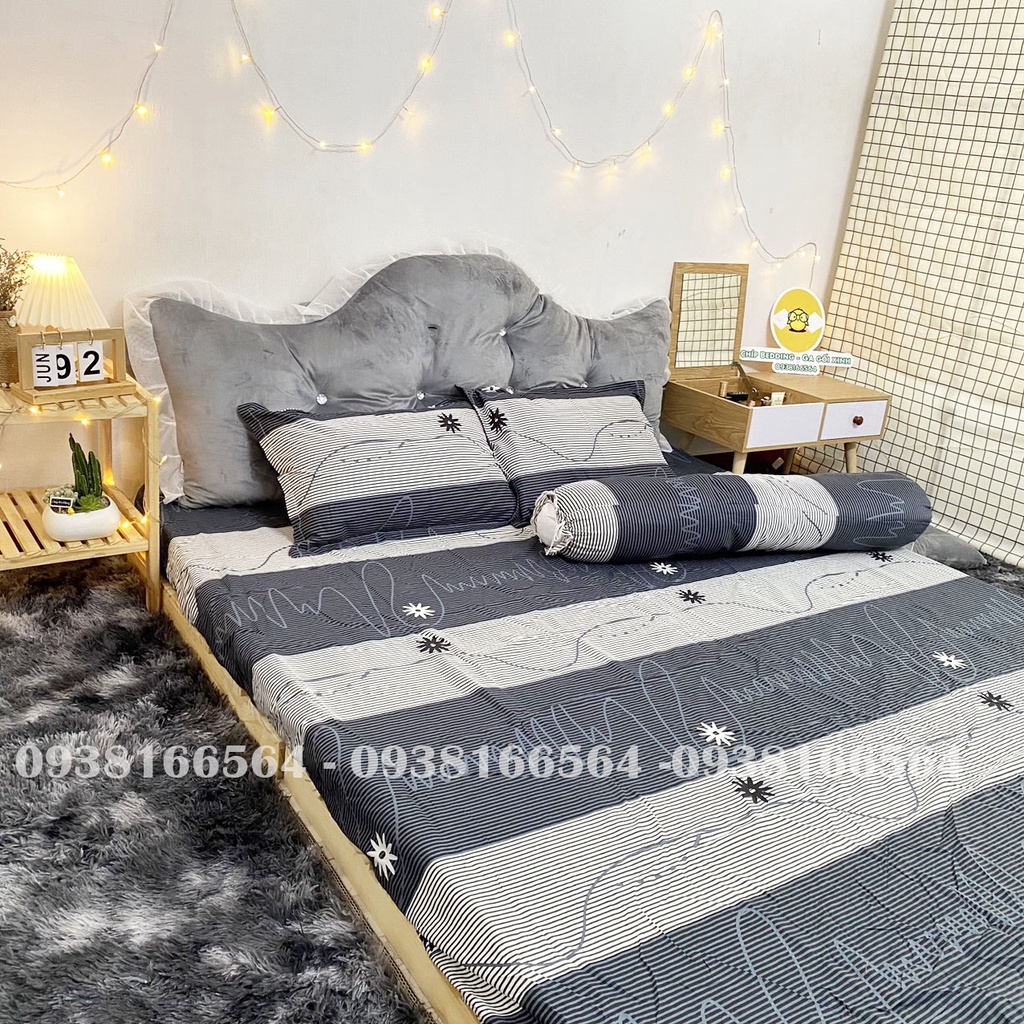 TRỌN BỘ COTTON POLY 5 MÓN CHĂN PHAO DÀY DẶN HÀNG VN SỌC TRẮNG ĐEN - ĐỦ KÍCH THƯỚC