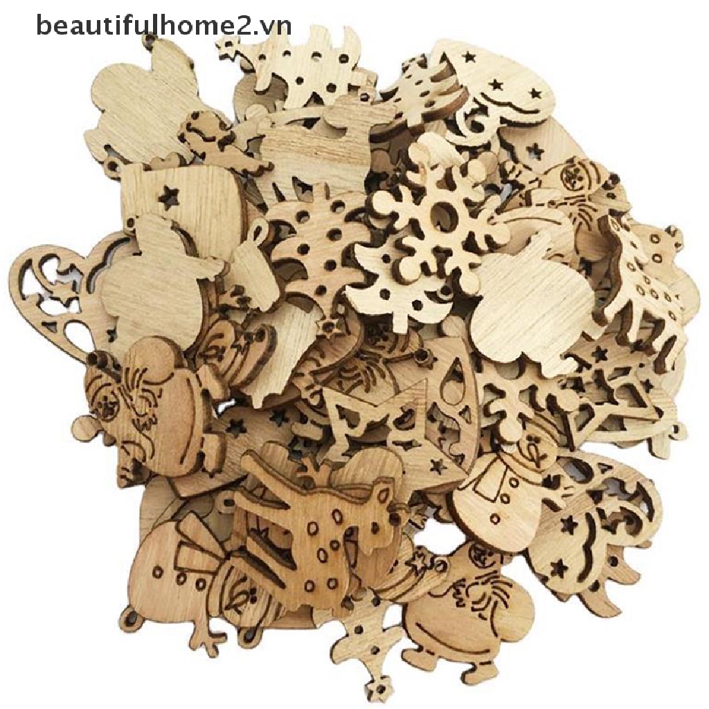 Set 50 Phụ Kiện Trang Trí Cây Thông Noel Bằng Gỗ Dễ Thương Xinh Xắn